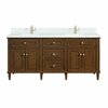 James Martin Vanities 72''Double Vanity, Mid-Century Walnut w/ Single Hole 3 CM White Zeus Quartz Top & Backsplash 424-V72-WLT-1WZ